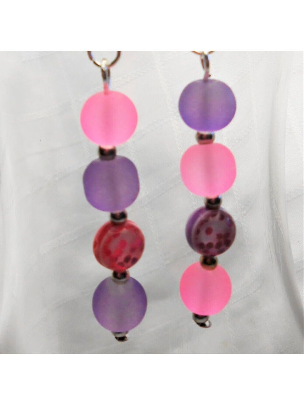 No369 Handmade earrings with frosted glass and acrylic beads